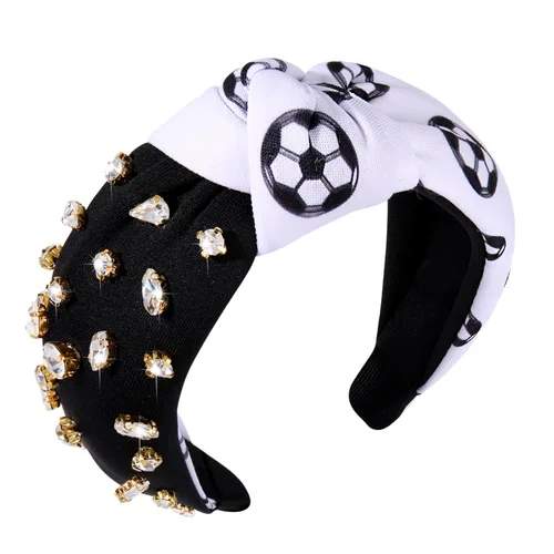 Vista 9 de Diademas para el día del partido, diadema de fútbol y béisbol para mujer, diadema anudada de cristal con diamantes de imitación, diadema con nudo