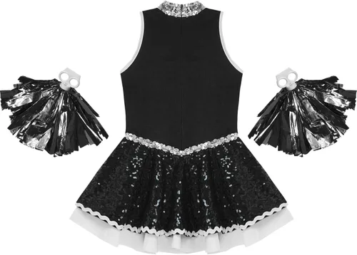 Vista 4 de TSSOE Uniforme de animadora con lentejuelas y purpurina para niñas y niñas