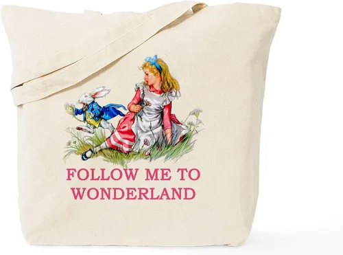 Vista 16 de CafePress Alice & Friends in Wonderland - Bolsa reutilizable de lona color beige natural