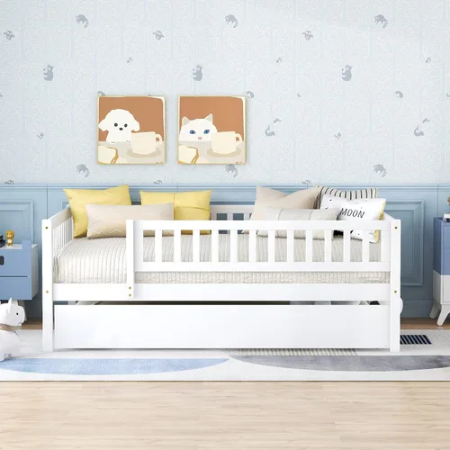 Vista 15 de Sofá cama de madera de diseño clásico, sofá cama, cama de plataforma, tamaño individual con salud y comodidad para dormitorio, estudio, sala