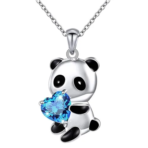 Vista 9 de YienDoo Gargantilla de cristal de panda, collar de corazón de cristal blanco de panda con colgante de oso panda, collar de amor de corazón de panda