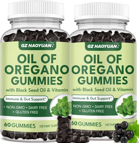 Vista 10 de Gomitas de aceite de orégano con aceite de semilla negra + vitamina D3, aceite de orégano orgánico de alto carvacrol, apoyo inmunológico