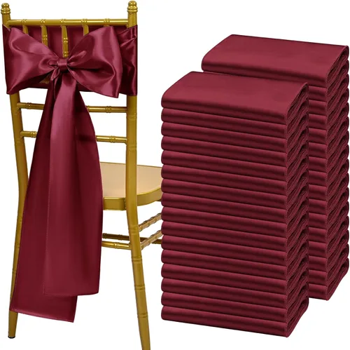 Vista 33 de Showgeous 60 cintas de satén color burdeos para decoración de sillas de recepción de boda, lazos para sillas de 7 x 78 pulgadas para banquetes