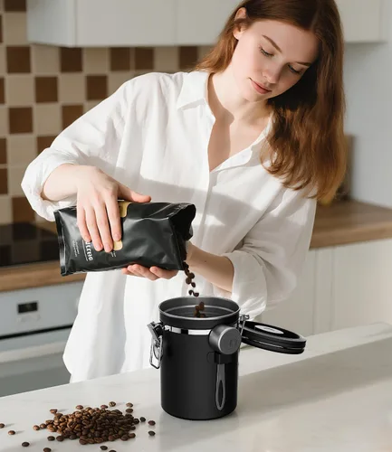 Vista 12 de Coffee Gator Coffee Canister, 16oz Airtight Stainless Steel Container Negro