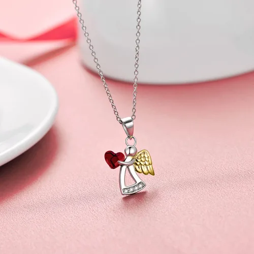 Vista 2 de AOBOCO 925 Sterling Silver Guardian Angel Necklace, Birthday Baptism Communion Gifts for Girls Daughter