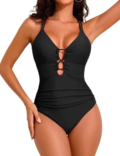 Vista 4 de Hilor Trajes de baño de una pieza con aros para mujer Negro
