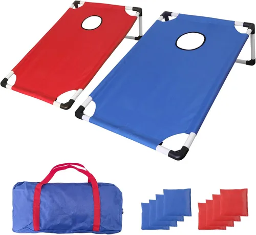 Vista 8 de Juego de Cornhole portátil con marco de PVC con 2 tablas de Cornhole plegables, 8 bolsas de frijoles y funda de transporte, mini juego de cornhole