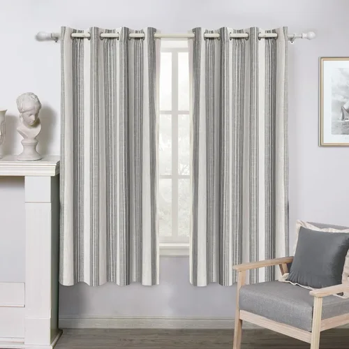 Vista 17 de DriftAway Chris Linen - Cortinas opacas con capa térmica y reductora de sonido, 63 pulgadas de largo para dormitorio, cortinas estampadas a rayas