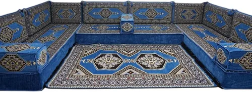 Vista 140 de arabicsofa Sofá en forma de U de estilo árabe para el suelo – Juego de Majlis hecho a mano – Sofá de estilo bohemio