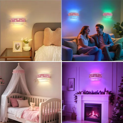 Vista 5 de Lightess Aplique de pared rosa que funciona con pilas para habitación de niñas, lámpara de pared LED regulable con forma de estrella, lámpara
