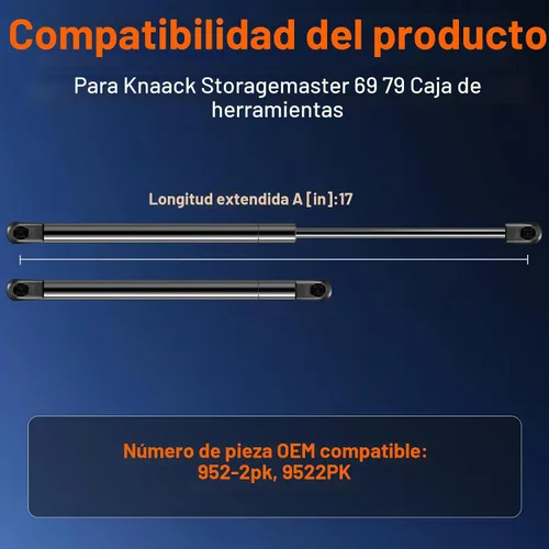 Vista 2 de Cantidad (2) 10159-79 Soporte de elevación de tapa de caja de herramientas Gas Strut Shock para 952-2pk Knaack Storagemaster 69 79 Caja