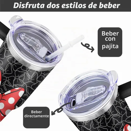 Vista 4 de Sunmdecor Vaso de 40 onzas con asa y pajitas de silicona, vaso aislado de café con asa, vaso de 40 onzas con asa