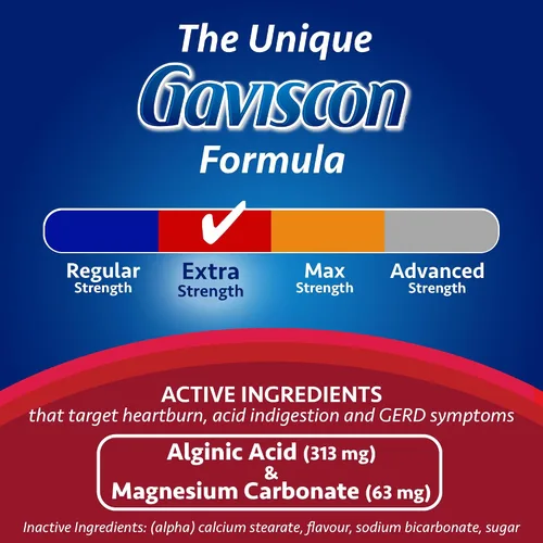 Vista 3 de Gaviscon Fuerza Extra antiácido sabor fruta 60 tabletas