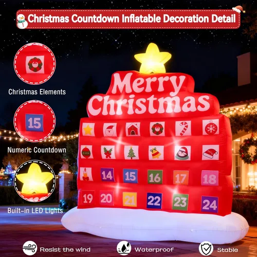 Vista 7 de Calendarios Inflables de Adviento de Navidad 2025, Calendario de Cuenta Regresiva de Navidad de 7 Pies, Decoración Inflable al Aire Libre