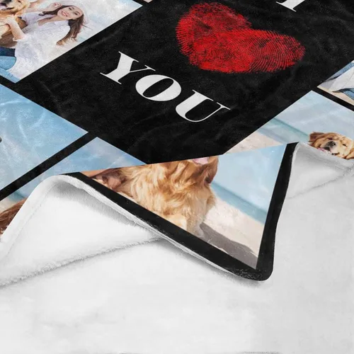 Vista 5 de Manta personalizada con tus fotos favoritas, manta personalizada con mis propias imágenes para familia, mamá, papá, hija, hijo, perro, hermanas