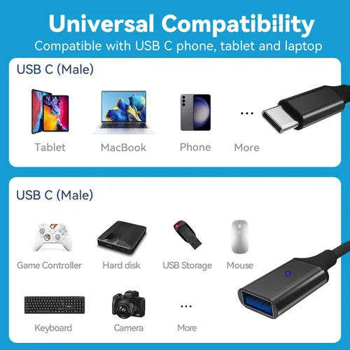 Vista 5 de OITYEUF Paquete de 2 adaptadores USB C a USB 3.0, tipo C macho a USB hembra, OTG, adaptador Thunderbolt a USB compatible con iPhone 16 15 Pro Max