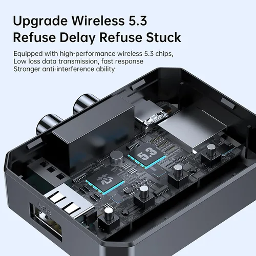 Vista 7 de 5.3 Receptor Bluetooth estéreo para el hogar, adaptador Bluetooth a RCA/AUX, adaptador de audio RCA con función NFC, soporte USB y reproducción