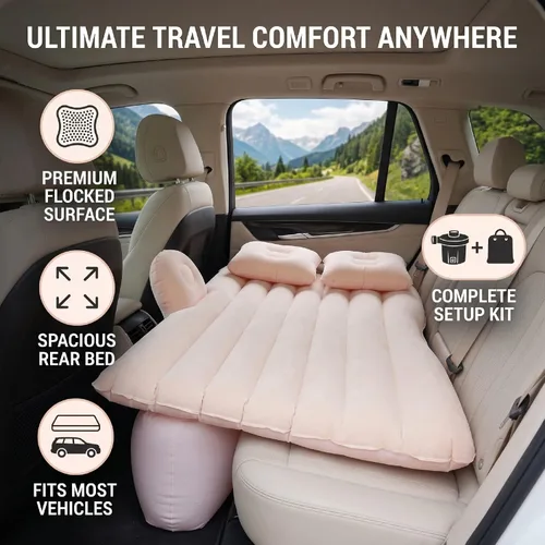 Vista 2 de Car Air Mattress 135x85cm PVC Flocked Inflatable Bed (Beige)