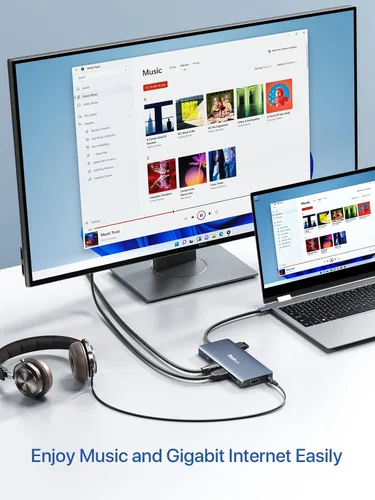 Vista 3 de Estación de acoplamiento USB C, adaptador de concentrador USB C 12 en 1 con 2 HDMI 4K, VGA, Ethernet, 4 puertos USB-A, audio, 100 W PD, lector