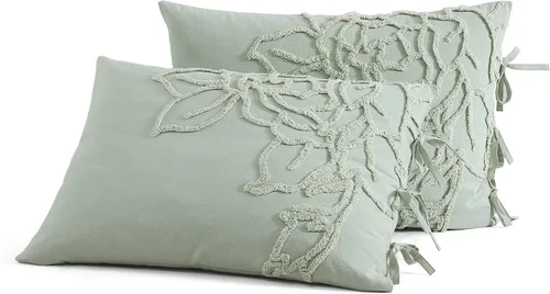 Vista 9 de Peri Home Juego de edredón y fundas de almohada de 3 piezas, 100% algodón, color verde chenilla rosa, matrimonial/queen