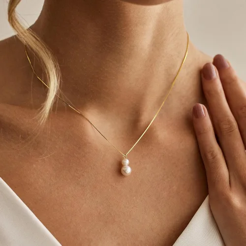 Vista 2 de Collares de perlas doradas para mujer, a la moda. Collar delicado chapado en oro de 14 K, sencillo y en capas, ideal como joyería para bodas