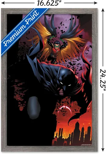 Vista 3 de Trends International DC Comics Batman - Póster de pared de ataque de Batman y Robin, 22.4 pulgadas de largo x 14.7 pulgadas, versión enmarcada