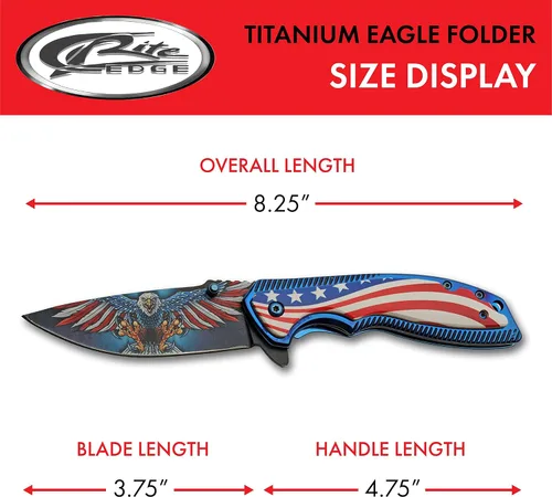 Vista 3 de SZCO 300583 - Cuchillo plegable EDC con mango de titanio American Eagle de 8.25 pulgadas con clip de bolsillo, rojo, blanco y azul