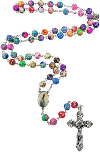 Vista 4 de TALISMAN4U Collar de rosario católico con cuentas de polímero de colores Nuestra Señora de Fátima Jesús Cruz Tierra Santa Regalo, Resina