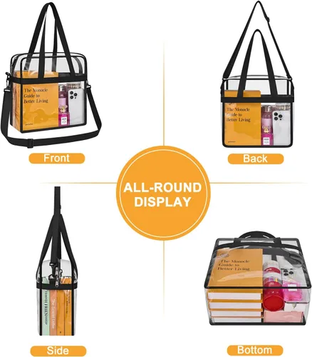 Vista 4 de Bolsa transparente para eventos en estadios bolsa transparente con correas ajustables para conciertos de trabajo, viajes, solo un bolsillo