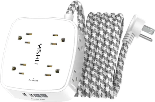 Vista 12 de Regleta de protección contra sobretensiones de 5 pies, 8 tomas amplias con 4 puertos USB, extensor de salida de 3 lados con cable de extensión de 5