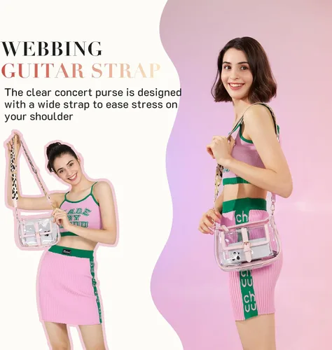 Vista 2 de Cartera de hombro transparente con correa de guitarra de Missnine, bolsa cruzada aprobada para estadio, bolsa de concierto para mujer de PVC