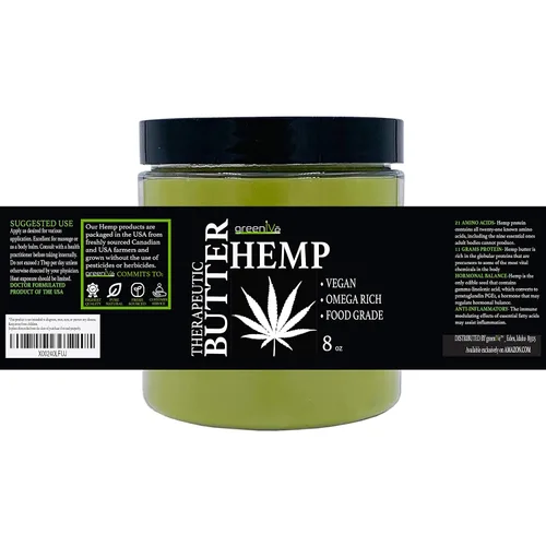 Vista 3 de GreenIVe Mantequilla corporal de cáñamo 17,500 mg por onza Aceite de cáñamo cremoso natural crudo y manteca de cacao virgen cultivado orgánicamente.