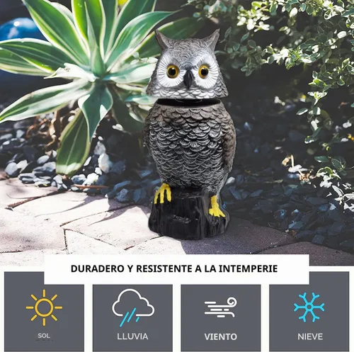 Vista 6 de Señuelo de búho para asustar a los pájaros Espantapájaros falso búho con cabeza giratoria, 15 pulgadas