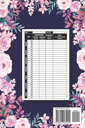 Vista 2 de Blood Pressure Log Book Easy Daily Blood Pressure Tracker Journal, 110 Weeks ( +02 Years Record & Monitor Blood Pressure at Home ), Pretty Floral