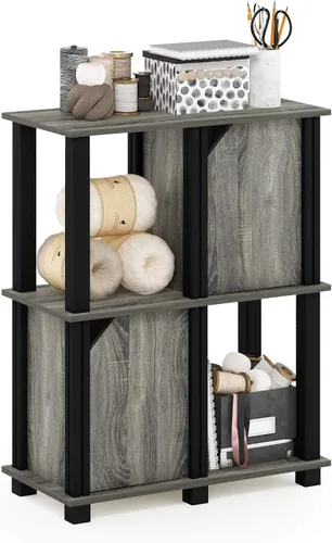 Vista 9 de FURINNO Brahms - Estantería de almacenamiento, 3 niveles, roble negro/negro