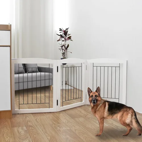 Vista 17 de ZJSF Puerta plegable independiente para perros para casa, puerta de madera extra ancha para cachorros, escaleras, puertas para mascotas, valla alta