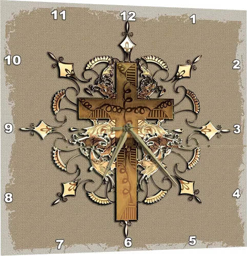Vista 3 de 3dRose Cruz decorada de bronce - reloj de pared, 10 por 10 pulgadas (DPP_54377_1)