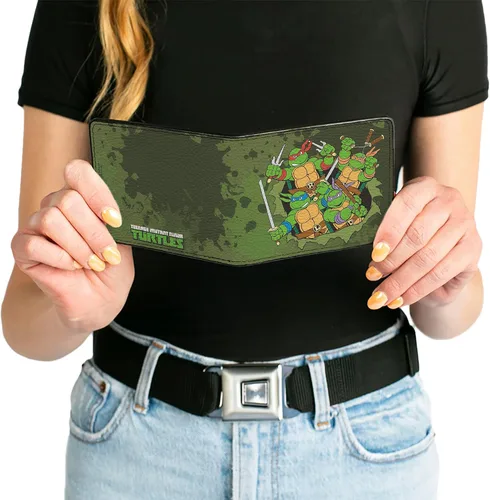 Vista 6 de Teenage Mutant Ninja Turtles - Billetera plegable de poliuretano estándar para hombre, diseño clásico de TMNT Turtles Battle Pose9, color verde