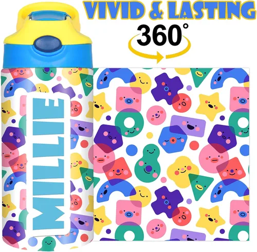Vista 6 de Botella de agua personalizada para niños, niñas, niños, botellas de agua personalizadas de 12 onzas con nombre y tapa de pajilla, tazas de acero