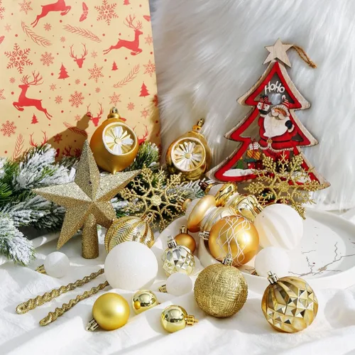 Vista 9 de XmasExp - Paquete de 99 adornos de bolas de Navidad surtidos Juego de bolas de Navidad inastillables con paquete de regalo de mano reutilizable