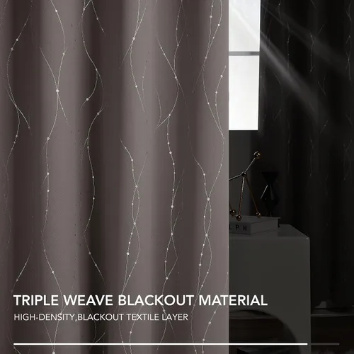 Vista 3 de Deconovo - Cortinas opacas con diseño de líneas onduladas y lunares, para dormitorio y sala de estar.