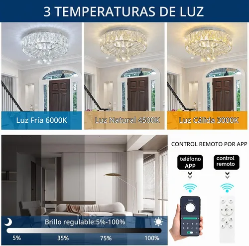 Vista 3 de Mini Candelabro Moderno Candelabros de Cristal para Pasillo Lámpara LED de Montaje al Ras del Techo Luz Regulable para Comedor Sala de Estar