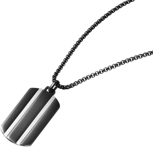 Vista 3 de Van Heusen Colgante de acero inoxidable de dos rayas para hombre con cadena de caja de 24 pulgadas