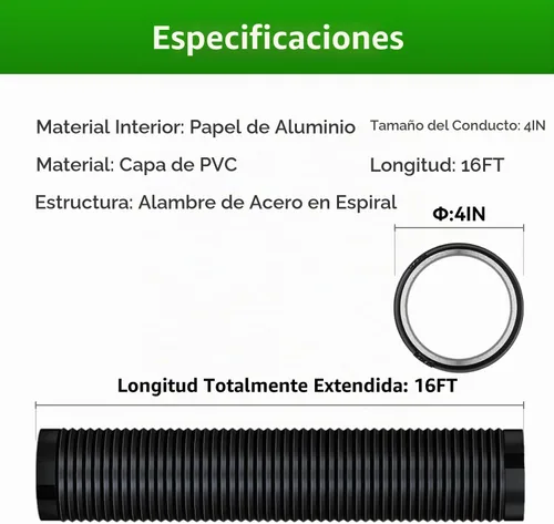 Vista 2 de Manguera de ventilación de secadora de 4 pulgadas, conductos de aire de 16 pies de largo, manguera de ventilación de secadora de protección