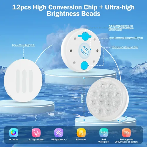 Vista 4 de QOLNBY Luces de piscina, luces LED sumergibles recargables mejoradas con control remoto, luces subacuáticas impermeables IP68, luces flotantes