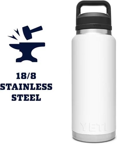 Vista 8 de YETI Rambler - Botella de 36 onzas, aislada al vacío, a prueba de fugas, de acero inoxidable con tapón para sorbos Blanco