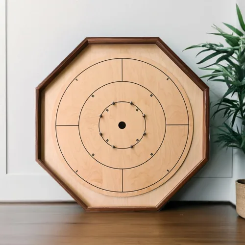Vista 2 de The Deluxe (Walnut Rail) - Juego de mesa tradicional de crokinole octágono