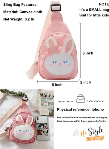 Vista 7 de Sling Bag Bolso de hombro Bolso de pecho, Mochila pequeña Bolsa de eslinga, Bolso Kawaii Mochila Kawaii Mochila Mochila Sling, Conejito rosado