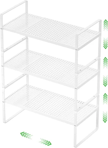 Vista 8 de Estante Organizador de Gabinete Expandible, Elevador de Estante Apilable para Cocina Pequeña, Despensa, Escritorio, Armario, Encimera, Oficina