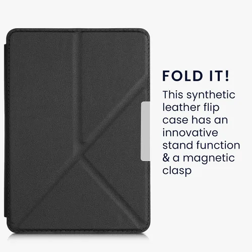 Vista 2 de kwmobile Origami - Funda compatible con Amazon Kindle Paperwhite, funda delgada de piel sintética con soporte, color negro